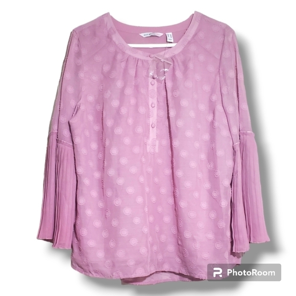 isaac mizrahi live Tops - Isaac Mizrahi Live Peasant Top Pleated Bell sleeve clip dot lavender size 14